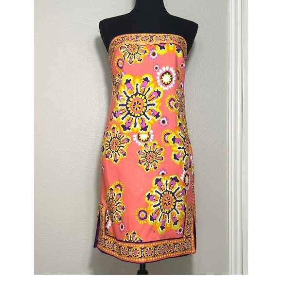 Trina Turk Dresses & Skirts - Trina Turk Strapless Silk Mini Shift Dress 8 Pink Coral Floral Mod Resortwear
